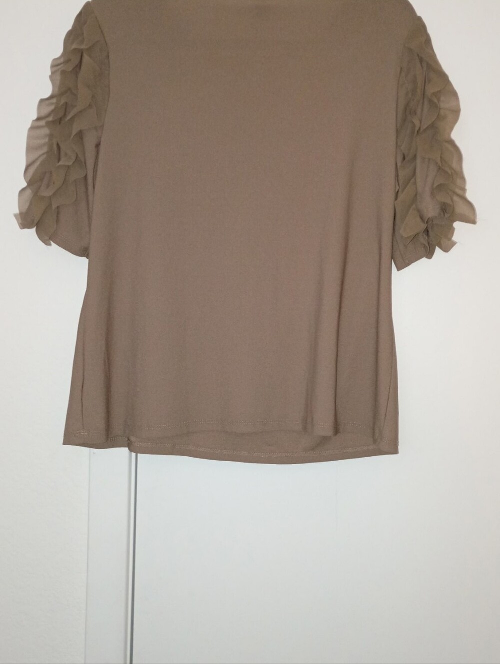 Leona Edminston Taupe Layered Ruffle Sleeve Top - Picture 2 of 3